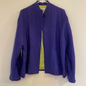 N.R.I. Purple Mohair Wool Open Jacket Blazer Lime Green Lining Made in USA 14